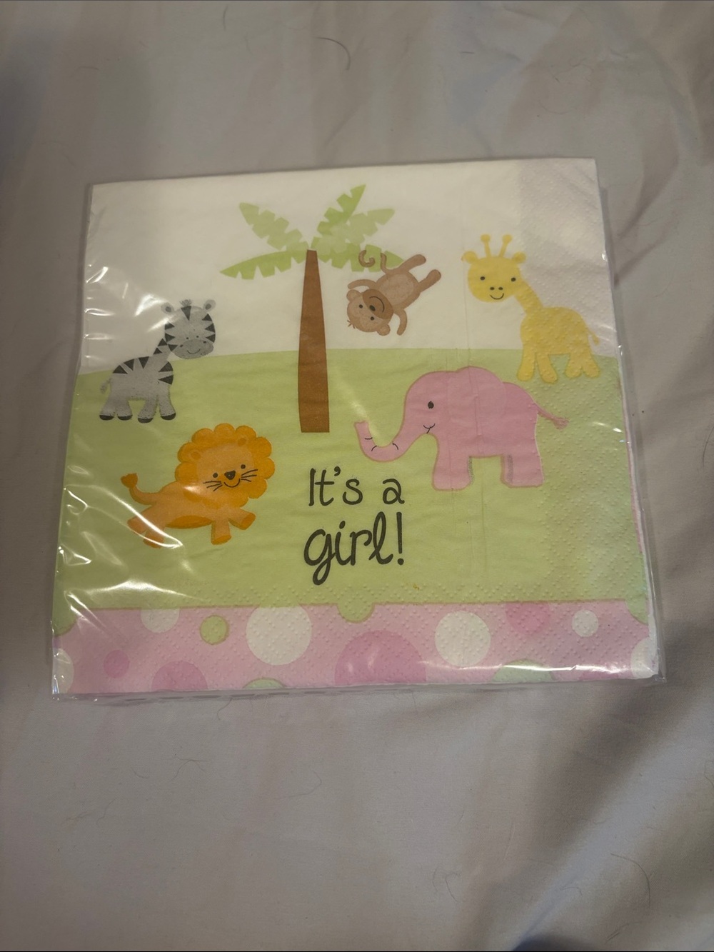 Twenty Baby Girl Jungle Animal Napkins - Pink & Green Baby Shower Napkins